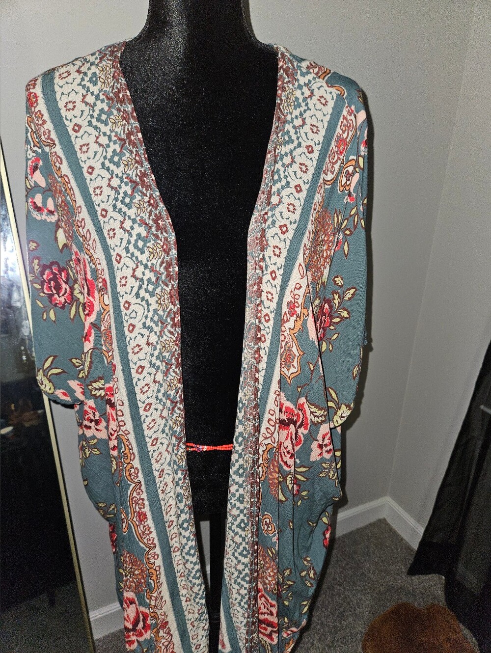 Angie Teal Floral Open Front Wrap with Pink Accents